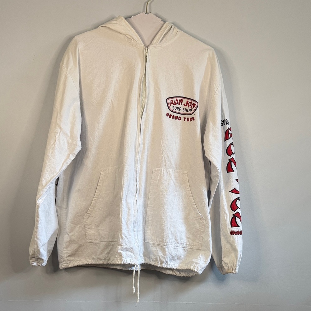 RON JON SURF SHOP Light Weight Off White Cream Hoodie Mens Lg Rag 90s Y2K